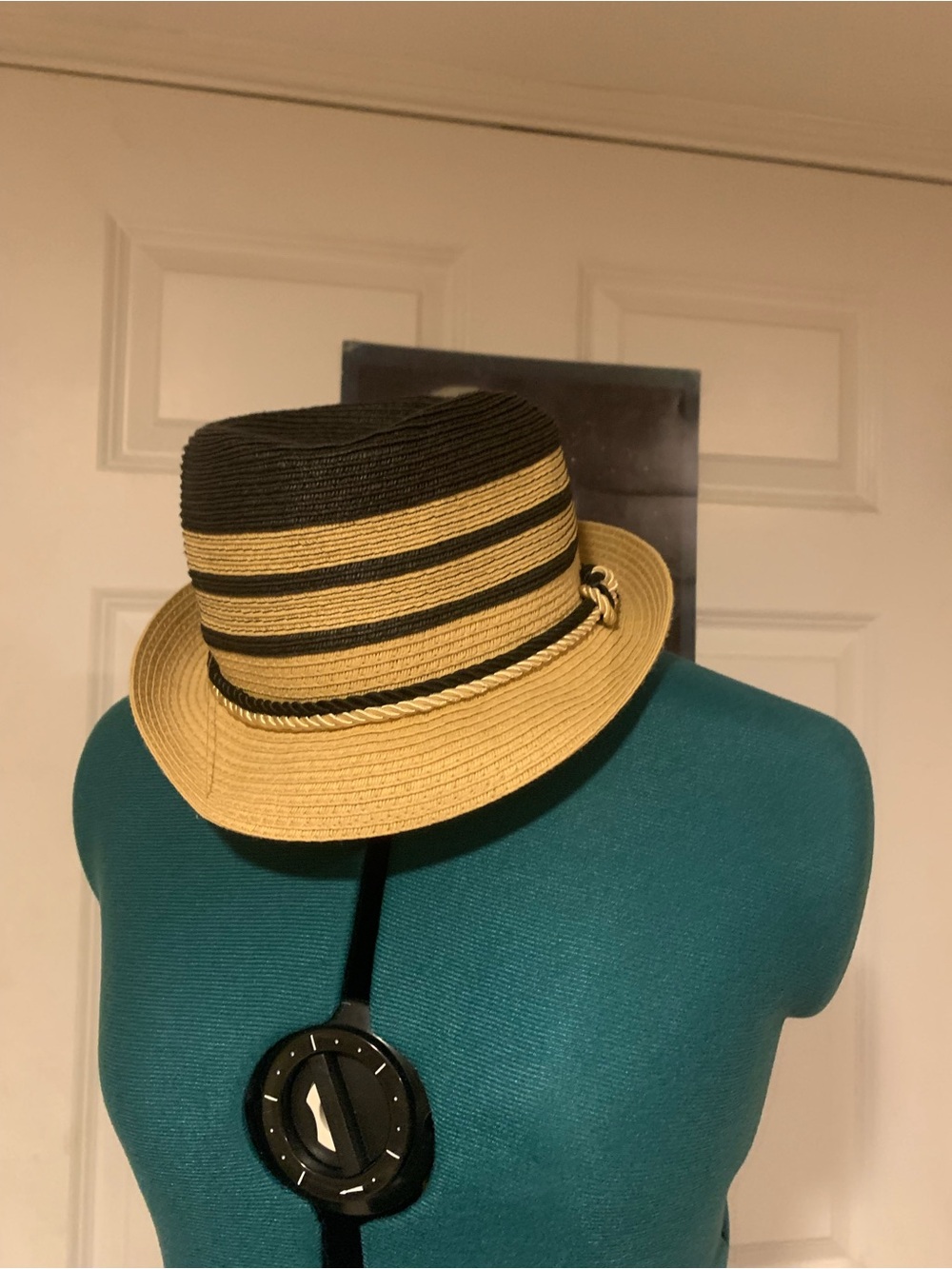 Striped Two-Tone Fedora Hat in Black and Tan